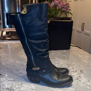 Rieker Bernadette Black Knee High Riding Boots Fleece Lined Size 41